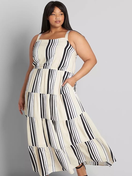 Lane Bryant Dresses & Skirts - Lane Bryant Sz 18 Butter Yellow, Black and White Stripe Flowy Maxi Dress